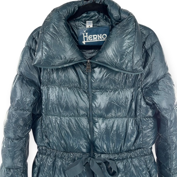 NEW Herno Shiny Puffer Coat in Jade Green $695 - Women's Size IT 46 / US 10 - Picture 6 of 16